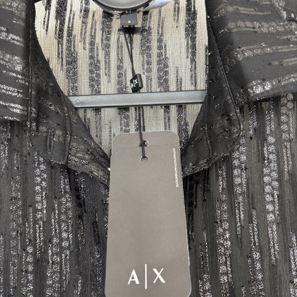 (NWT) Armani Exchange Sheer Button-Up Shirt with Metallic Threads - Picture 7 of 8